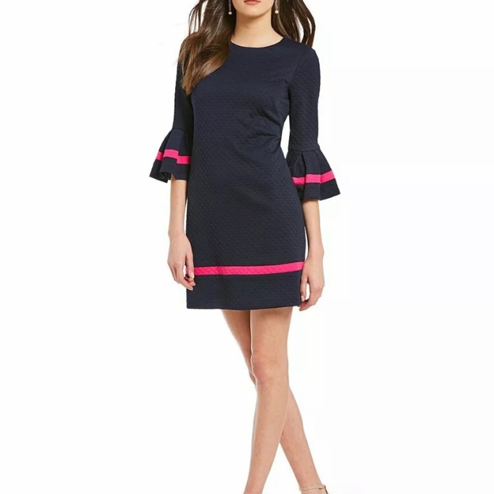 ELIZA J Fit & Flare Textured Navy Pink Dress 4